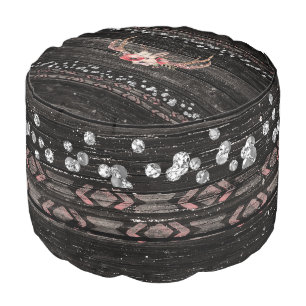 Rustic Wood & Boho Floral Antlers Pouf