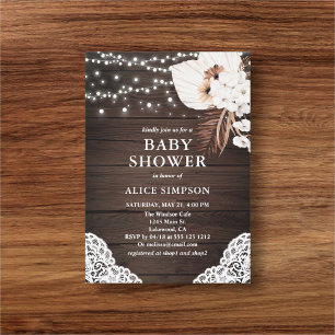 Rustic Wood Boho Floral Baby Shower Invitation