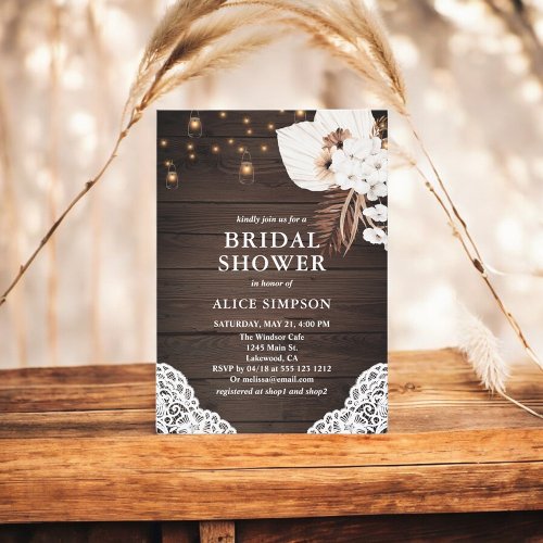 Rustic Wood Boho Floral Bridal Shower Invitation