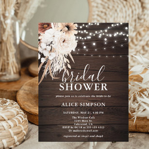 Rustic Wood Boho Floral Budget Bridal Shower Invitation Postcard