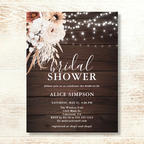 Rustic Wood Boho Floral Budget Bridal Shower Invitation Postcard