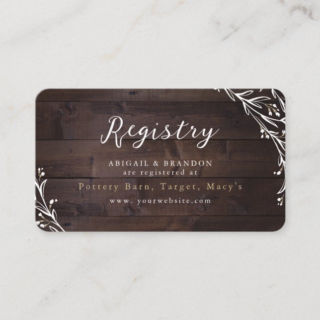 Rustic Wood Boho Floral Country bridal Registry Enclosure Card (Front)
