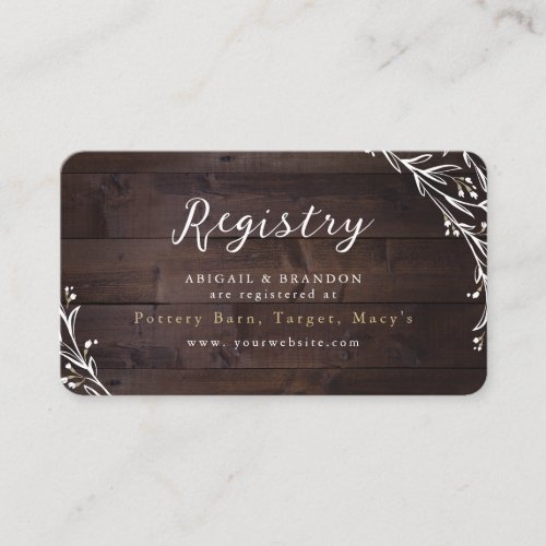 Rustic Wood Boho Floral Country bridal Registry Enclosure Card
