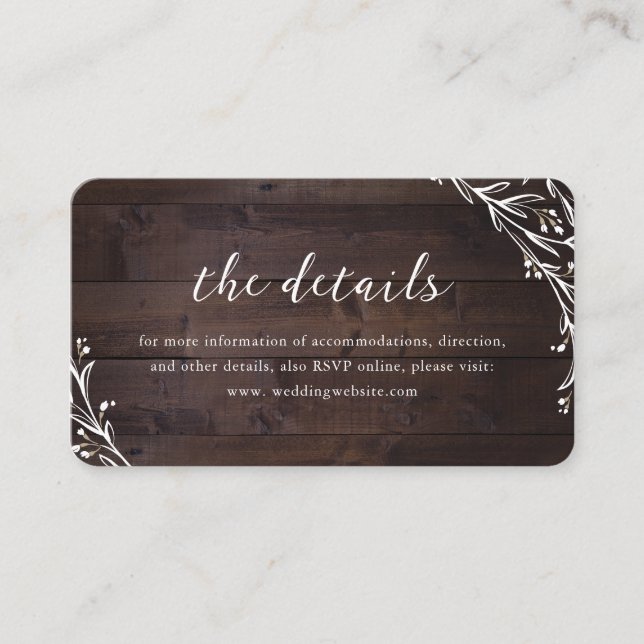 Rustic Wood Boho Floral Country Wedding Details En Enclosure Card (Front)