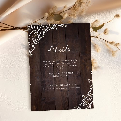 Rustic Wood Boho Floral Country Wedding Details Enclosure Card