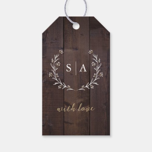 Rustic Wood Boho Floral Country Wedding monogram Gift Tags