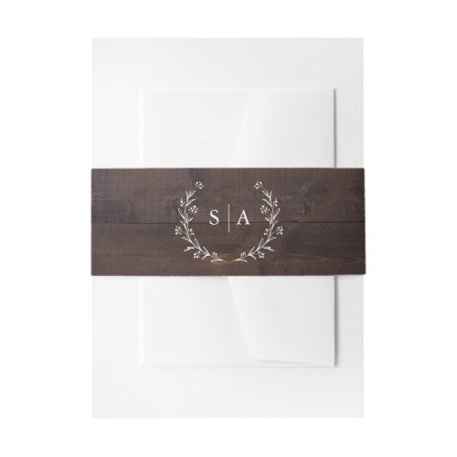 Rustic Wood Boho Floral Country Wedding Monogram Invitation Belly Band