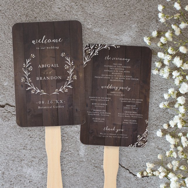 Rustic Wood Boho Floral Country Wedding program Hand Fan (Rustic Wood Boho Floral Country Wedding program Hand Fan)