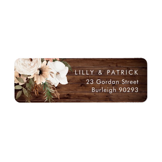 Rustic Wood Boho Floral Return Address Wedding Label (Front)