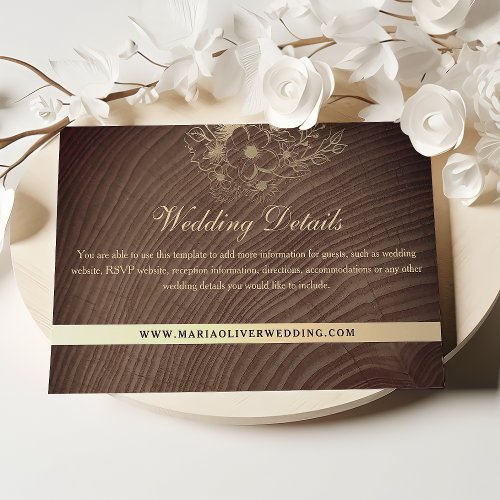 Rustic Wood Boho Floral Wedding Details Enclosure Card