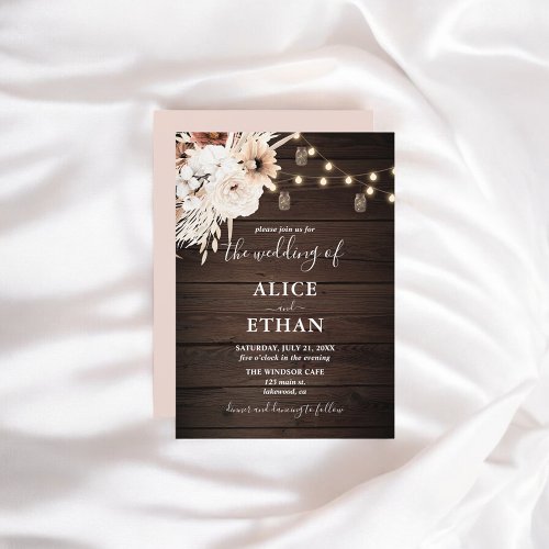 Rustic Wood Boho Flowers Fall Wedding Invitation