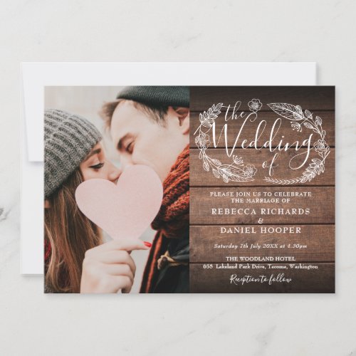 Rustic Wood Boho Foliage Photo All In One Wedding Invitation