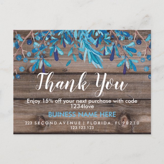 Rustic Wood Border Business Thank You Card (Front)