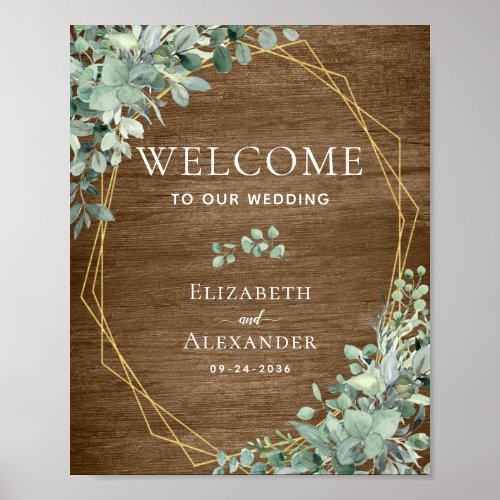 Rustic Wood Botanical Eucalyptus Wedding Welcome Poster