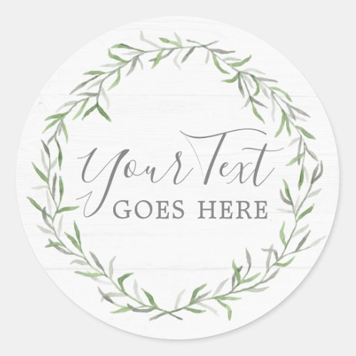 Rustic Wood  Botanical Leaf Branches Green Wreath Classic Round Sticker