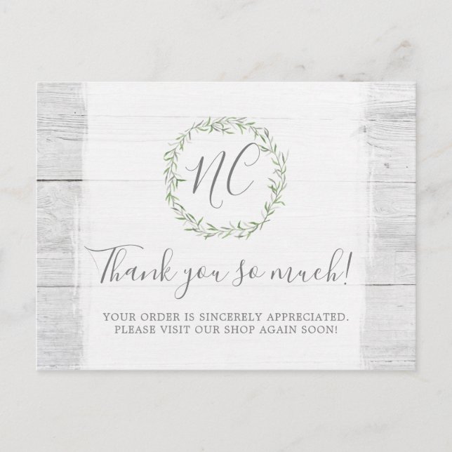 Rustic Wood & Botanical Leaf Branches Thank You Postcard (Front)