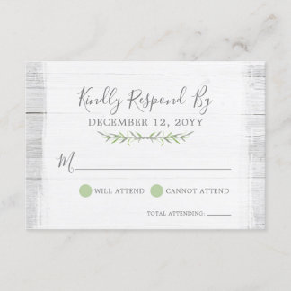 Rustic Wood Botanical Leaf Wedding Invitation RSVP