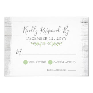 Rustic Wood Botanical Leaf Wedding Invitation RSVP