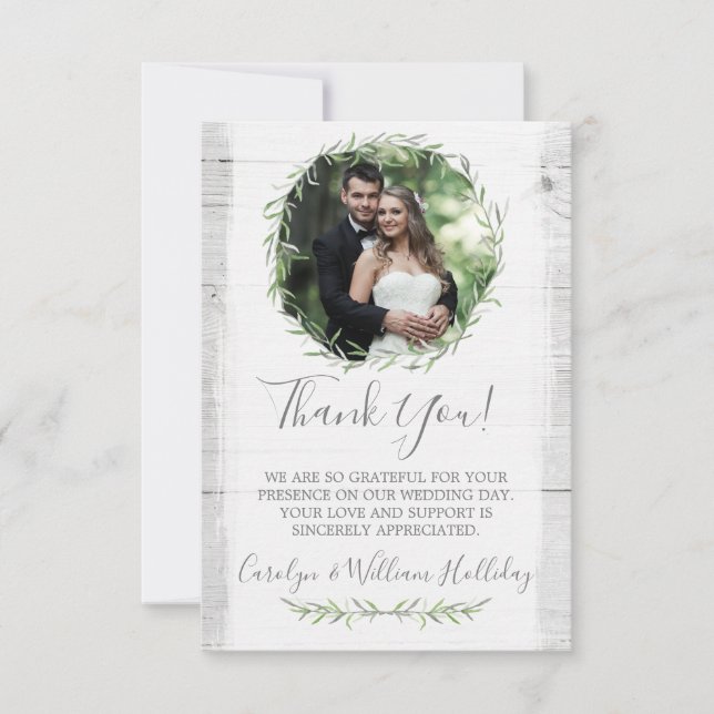 Rustic Wood & Botanical Leaf Wreath Thank You Card (Front)