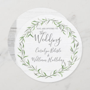 Rustic Wood & Botanical Leaves Wedding Invitation