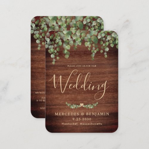 Rustic Wood Botanical QR Code Wedding Invitation