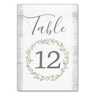 Rustic Wood Botanical Wreath Wedding Table Number
