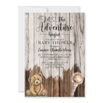 Rustic Wood Boy Baby Adventure Begins Shower Invitation