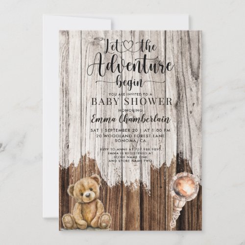 Rustic Wood Boy Baby Adventure Begins Shower Invitation