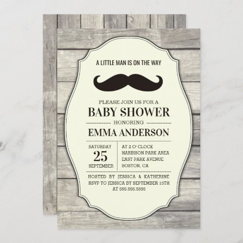 Rustic Wood Boy Baby Shower Invitation _ Mustache