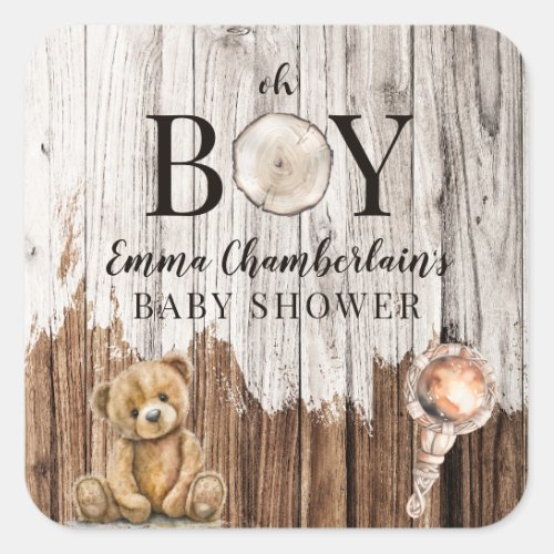 Rustic Wood Boy Baby Shower Square Sticker