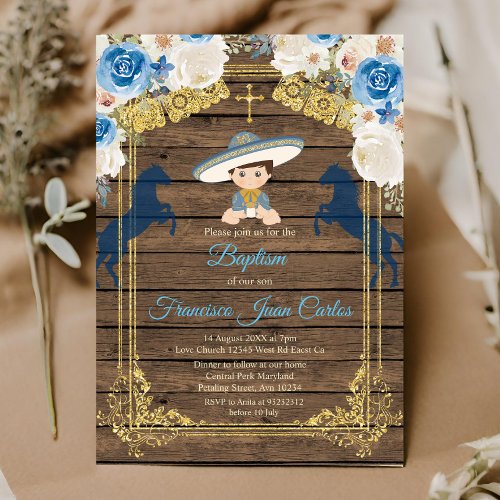 Rustic Wood Boy Baptism Christening Invitation