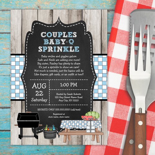 Rustic Wood Boy Couples Baby Q Sprinkle Shower Invitation