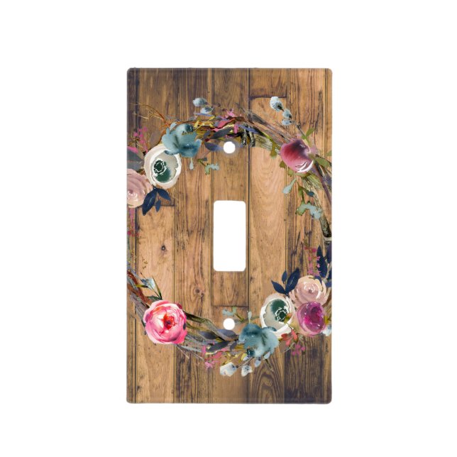 Rustic Wood Branches Floral Modern Wreath Light Switch Cover (Front)
