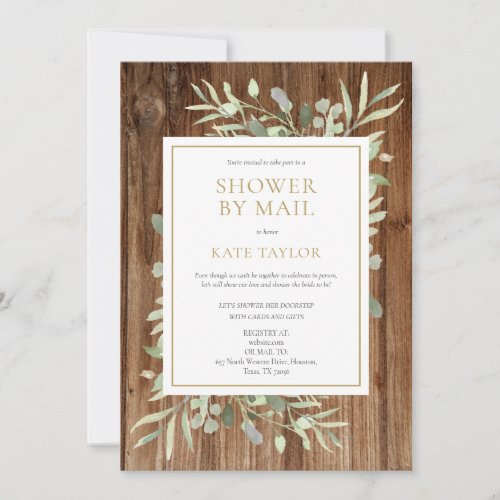 Rustic Wood Bridal Shower By Mail Greenery Invitation