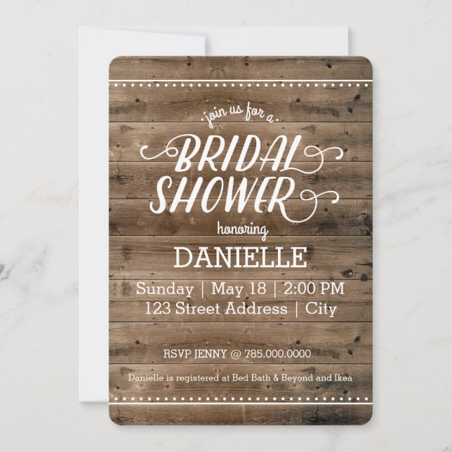 Rustic Wood Bridal Shower Invitation (Front)