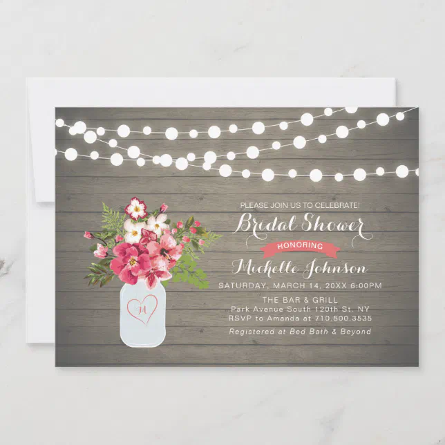 Rustic Wood Bridal Shower Invitation, Mason Jar Invitation | Zazzle