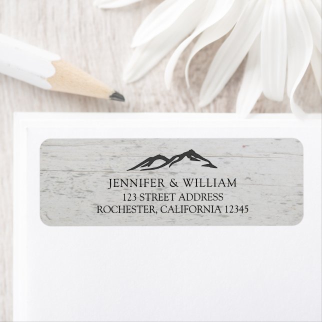 Rustic wood  Bride and groom mountain wedding Label (Insitu)