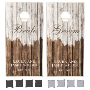 Rustic Wood Bride Groom Wedding Cornhole Set
