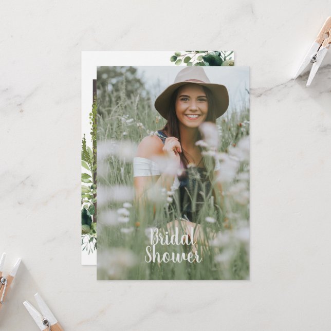 Rustic Wood Bride Photo Bridal Shower Invitation (Front/Back In Situ)