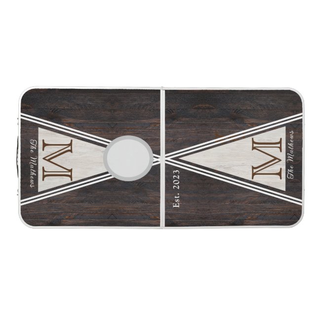 Rustic Wood  Brown  Family Monogram Date Establish Beer Pong Table (Top)