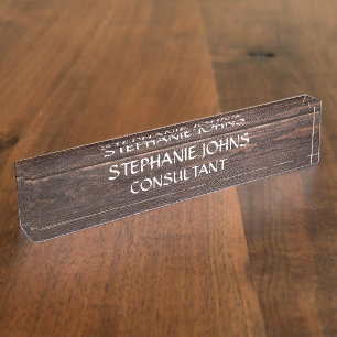 Rustic Wood Brown Monogram Name Classy Elegant Desk Name Plate