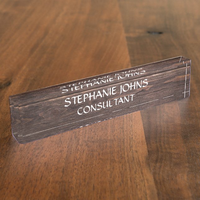 Rustic Wood Brown Monogram Name Classy Elegant Desk Name Plate (Side)