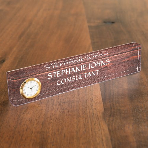 Rustic Wood Brown Monogram Name Classy Trendy Desk Name Plate