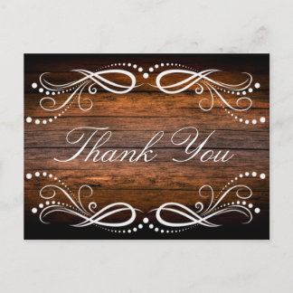 Rustic Wood Brown white Floral Vintage Thank You Postcard