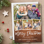 Rustic Wood Brush Script 4 Photo Christmas Holiday Card<br><div class="desc">Rustic Wood Brush Script 4 Photo Merry Christmas Family Card</div>