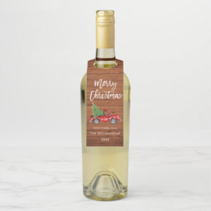 Rustic Wood Brush Script Christmas Vintage Truck Bottle Hanger Tag