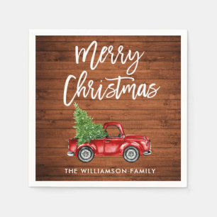 Rustic Wood Brush Script Christmas Vintage Truck Napkins
