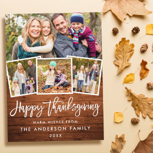 Rustic Wood Brush Script Thanksgiving 4 Photo Postcard