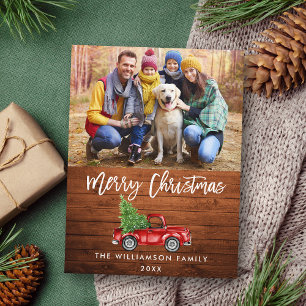 Rustic Wood Brush Script Vintage Truck Christmas Postcard