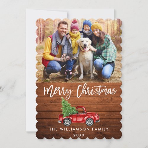 Rustic Wood Brush Script Vintage Truck Christmas S Holiday Card